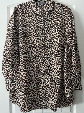 LOFT Sleep Leopard-Print Shirt in Cream, Black & Brown